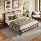 Base de cama tapizada con plataforma, cabecero acolchado y almacenaje bajo la cama
