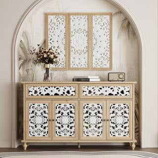 Decorative Accent Storage Cabinet with Floral Cutout Doors & Wood Frame