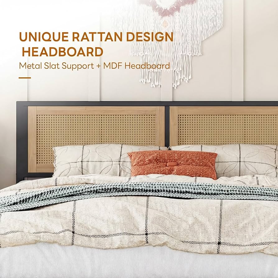 Upholstered Platform Bed Frame with Padded Headboard & Under-Bed Storage