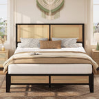 Base de cama tapizada con plataforma, cabecero acolchado y almacenaje bajo la cama
