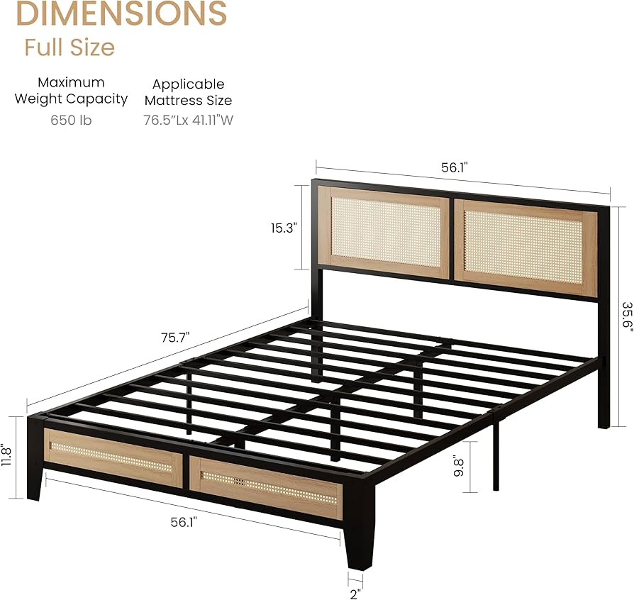 Upholstered Platform Bed Frame with Padded Headboard & Under-Bed Storage