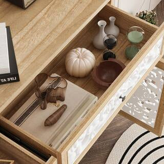 Decorative Accent Storage Cabinet with Floral Cutout Doors & Wood Frame