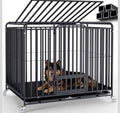 Jaula para perros de uso rudo de 48" con doble puerta, bandeja extraíble y ruedas con seguro