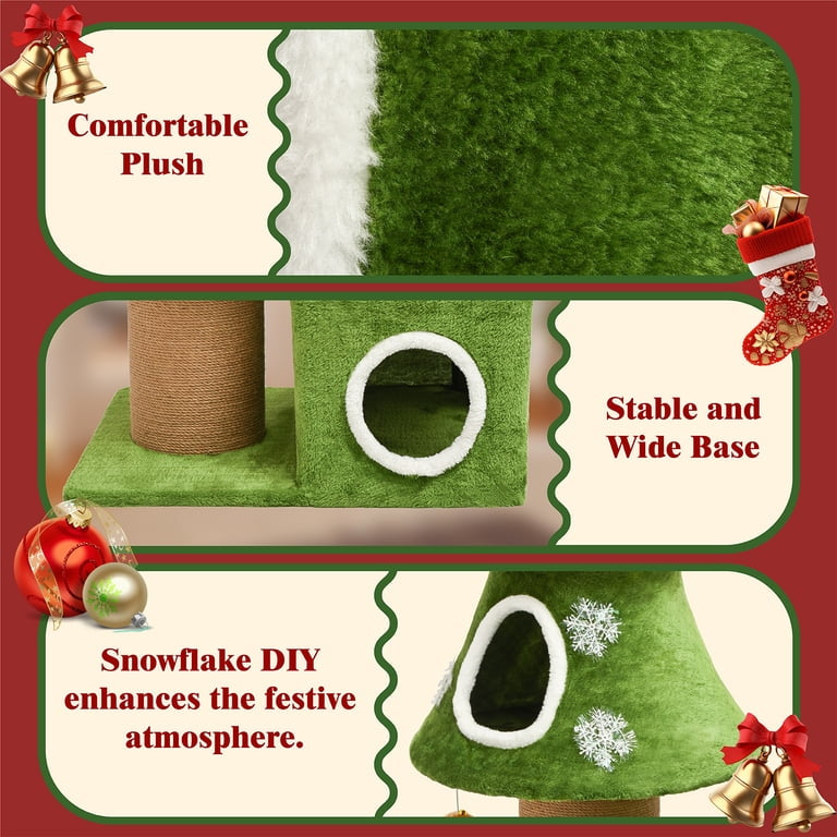 Christmas Tree Cat Tower with Scratching Posts, Platforms & Cozy Hideaway