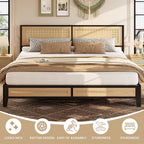 Base de cama tapizada con plataforma, cabecero acolchado y almacenaje bajo la cama