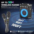 Máquina de karaoke todo en uno – Micrófonos inalámbricos duales, luces RGB y potente altavoz Bluetooth