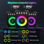 Máquina de karaoke todo en uno – Micrófonos inalámbricos duales, luces RGB y potente altavoz Bluetooth