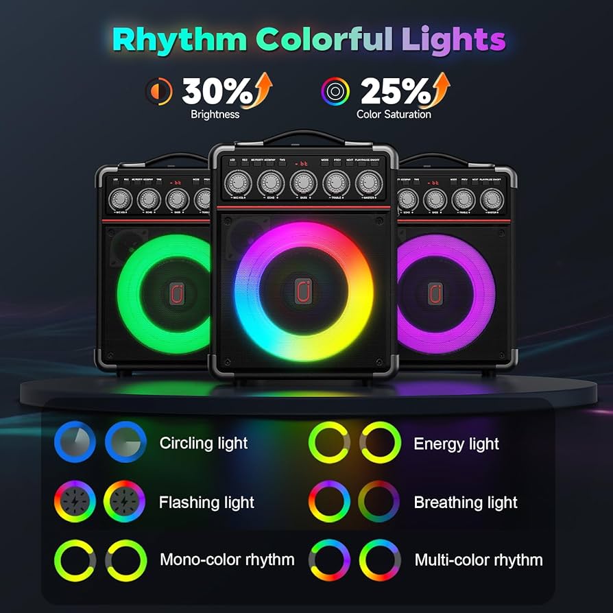 Máquina de karaoke todo en uno – Micrófonos inalámbricos duales, luces RGB y potente altavoz Bluetooth