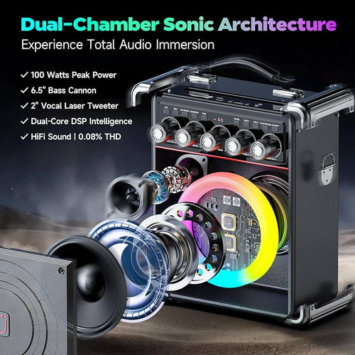 All-in-One Karaoke Machine – Dual Wireless Microphones, RGB Lights & Powerful Bluetooth Speaker
