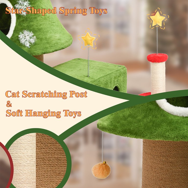 Christmas Tree Cat Tower with Scratching Posts, Platforms & Cozy Hideaway