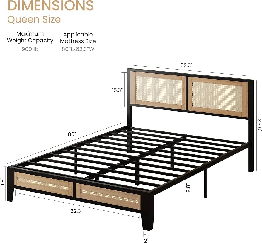 Base de cama tapizada con plataforma, cabecero acolchado y almacenaje bajo la cama