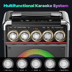 Máquina de karaoke todo en uno – Micrófonos inalámbricos duales, luces RGB y potente altavoz Bluetooth
